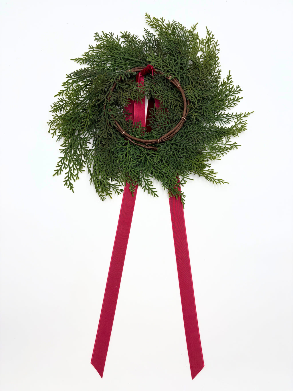 Traditional Red Mini Cedar Cabinet Wreaths with Ribbon - SwagglyLife Home & Fashion
