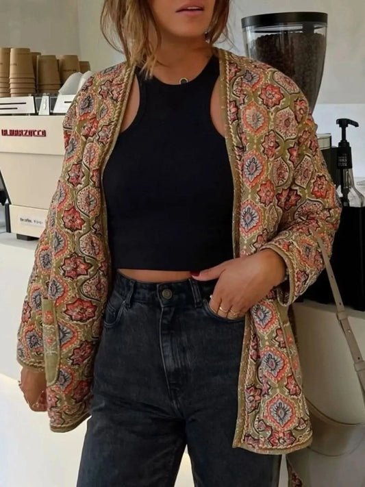 Belted Open Front Floral Winter Coat in Floral - photo
