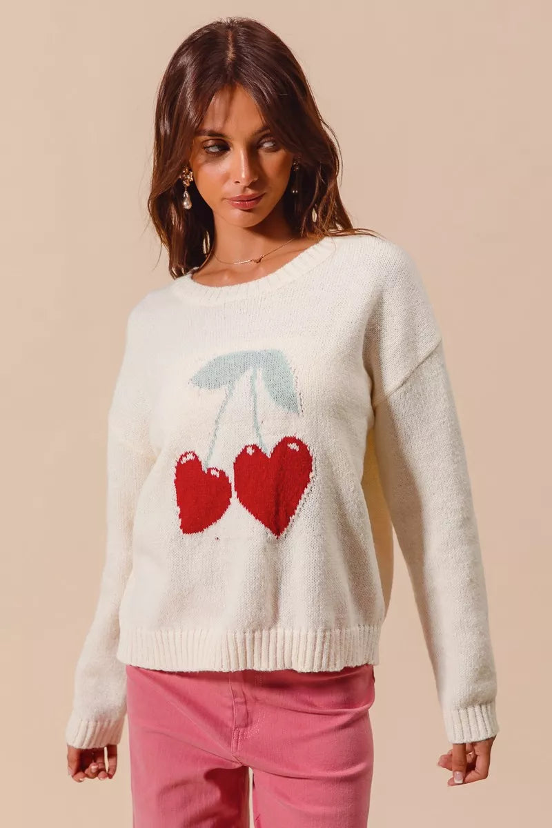 SO ME Heart Cherry Knitted Valentine Sweater Top in - photo
