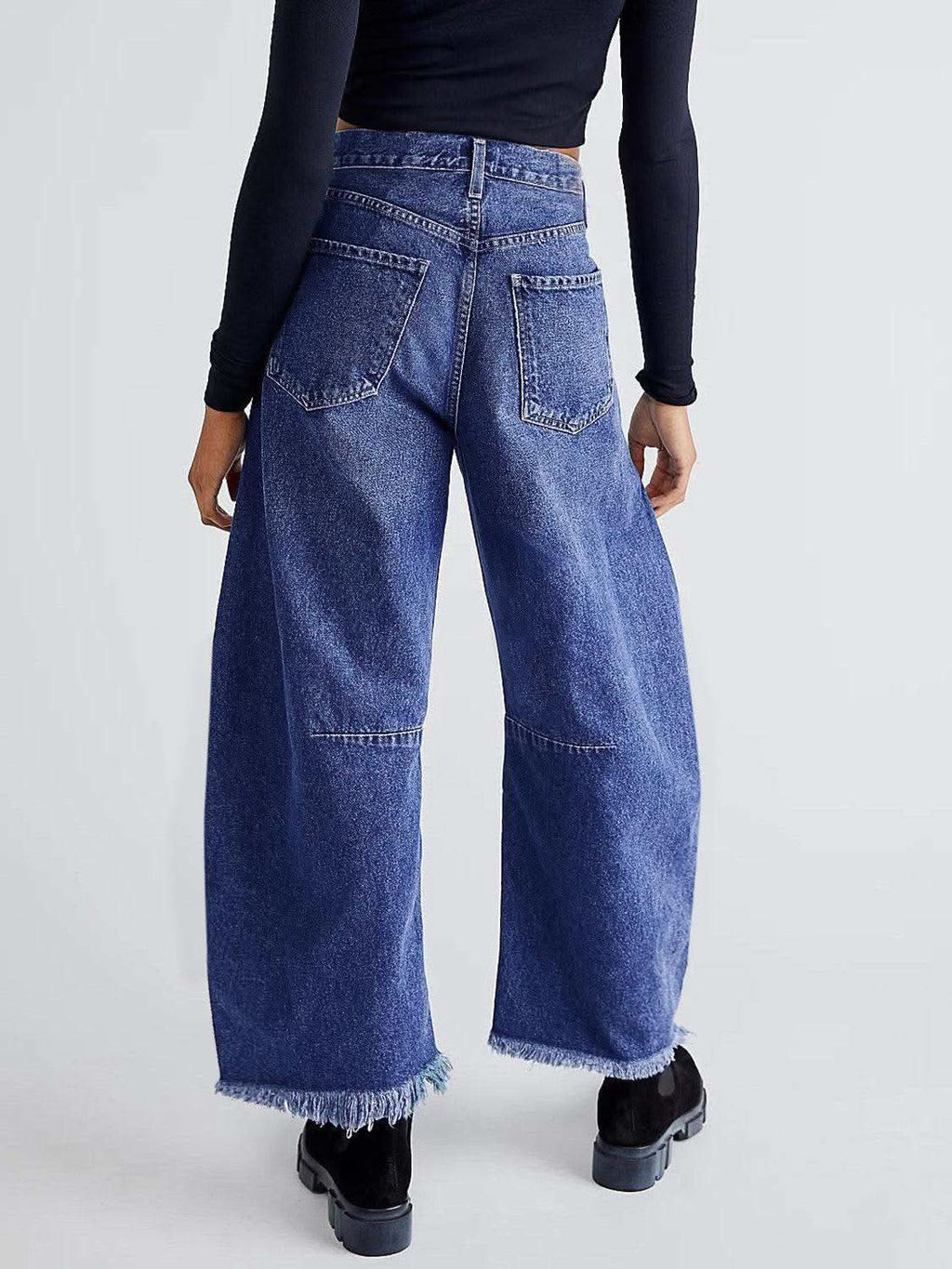 Raw Hem Wide Leg Jeans with Pockets - SwagglyLife Home & Fashion
