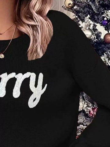 Merry Round Neck Dropped Shoulder Christmas Sweater in - photo