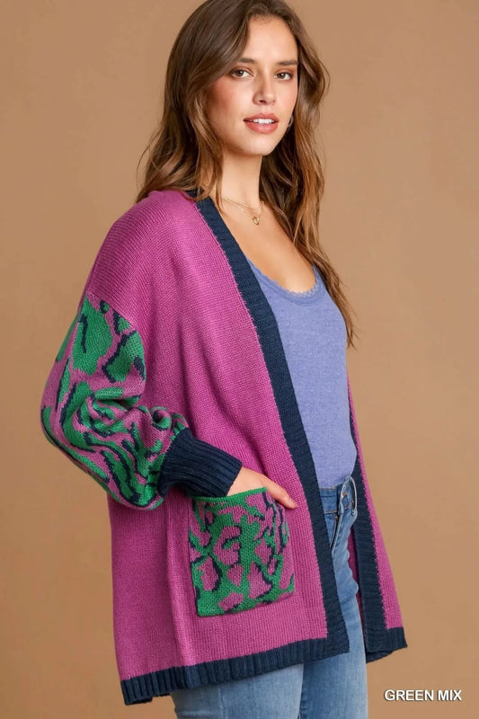Umgee Animal Print Open Front Sweater Cardigan in - photo
