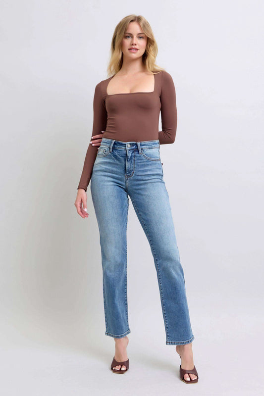 Judy Blue Full Size Wash Thermal Straight Jeans with Pockets in - Jeans photo