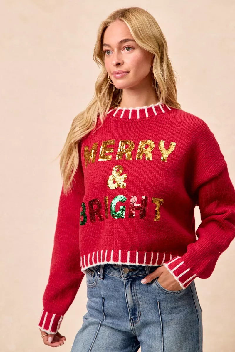 BiBi Christmas Theme Sequin Lattering Sweater in - photo