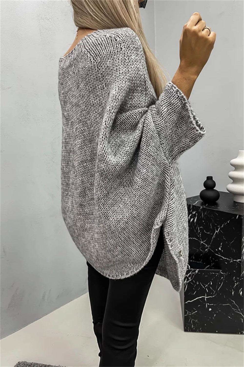 Round Neck Batwing Sleeve Sweater - SwagglyLife Home & Fashion