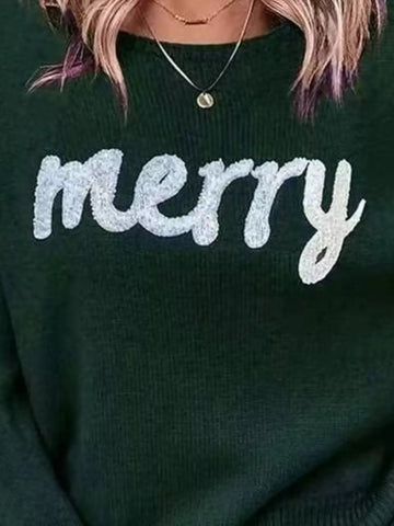 Merry Round Neck Dropped Shoulder Christmas Sweater in - photo