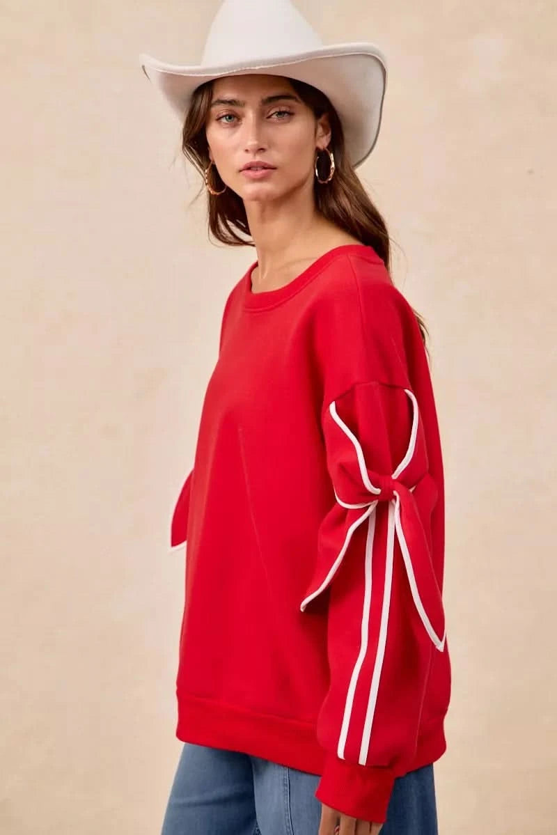BiBi Bow Detail Sleeves Fleece Sweatshirt in - photo