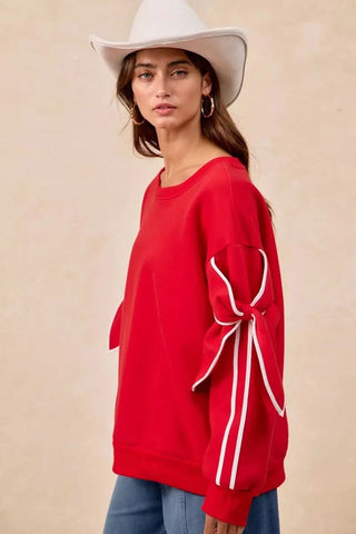 BiBi Bow Detail Sleeves Fleece Sweatshirt in - photo