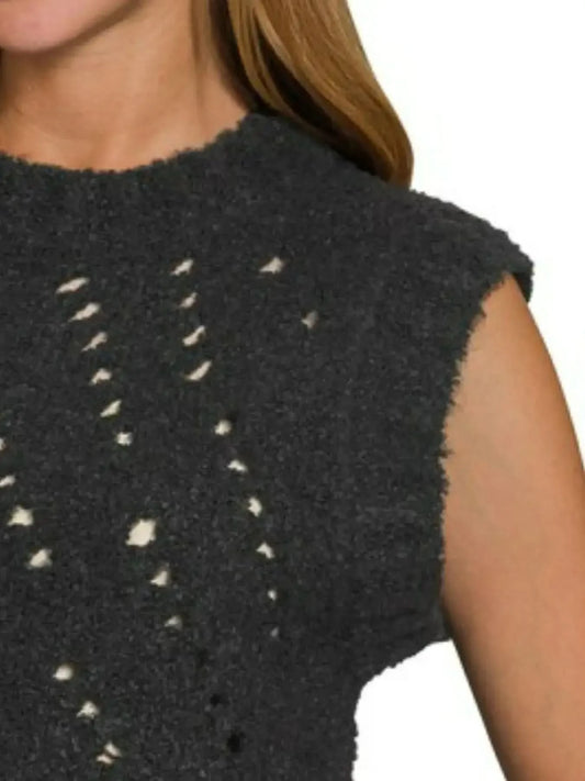 Zenana Openwork Textured Wool Sweater Vest in - photo
