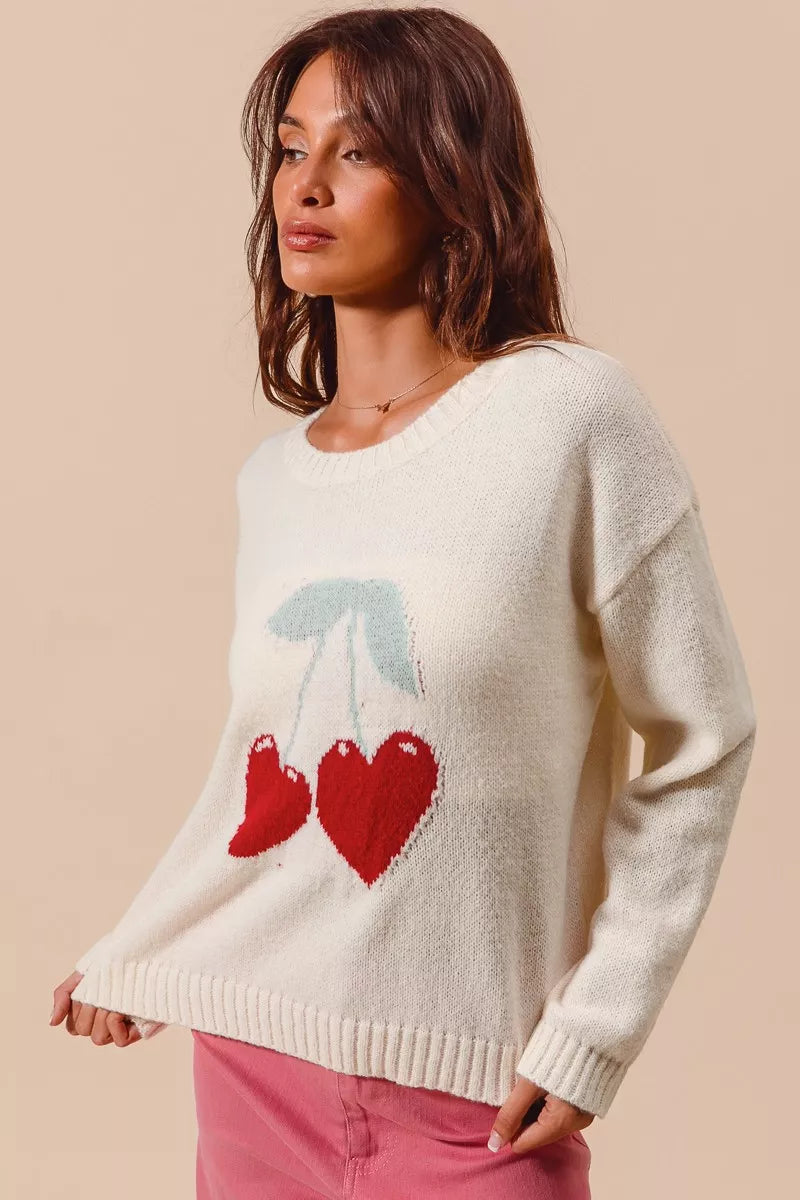 SO ME Heart Cherry Knitted Valentine Sweater Top in - photo