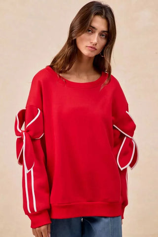 BiBi Bow Detail Sleeves Fleece Sweatshirt in - photo