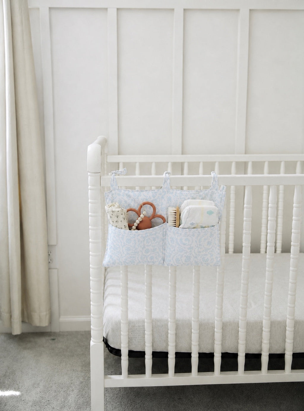 Crib Diaper Caddy Storage Organizer Nursery Room - Blue Chinoiserie