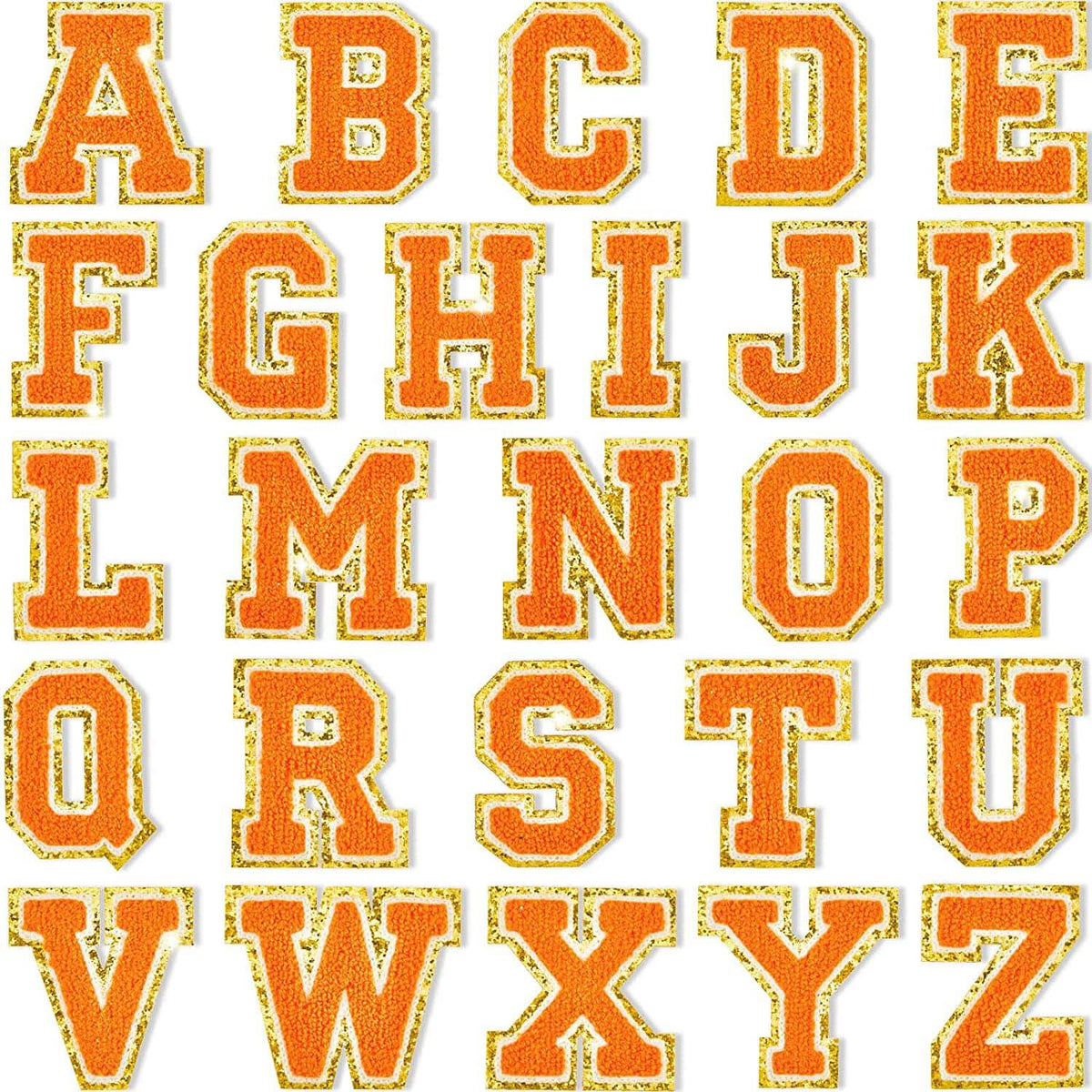 Orange Self Adhesive Chenille Letters Patches in - photo