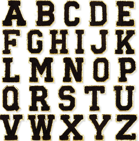 Black Self Adhesive Chenille Letters Patches in - photo
