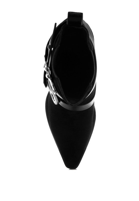 Raveta Microfiber Buckle Strap Western Boots in - photo