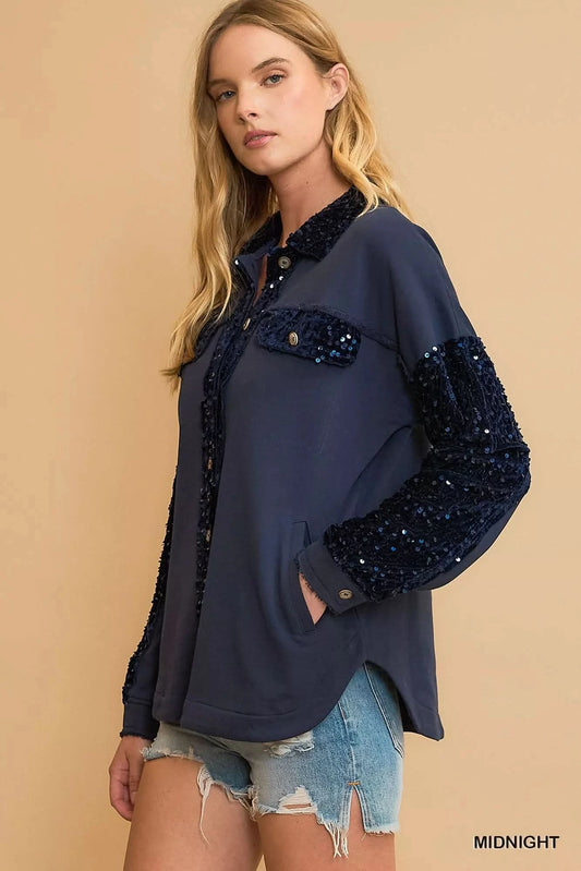Umgee Sequined French Terry Jacket in - photo