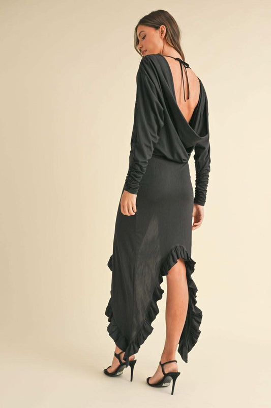 Mable Backless Asymmetric Ruffle Hem Dress in - photo