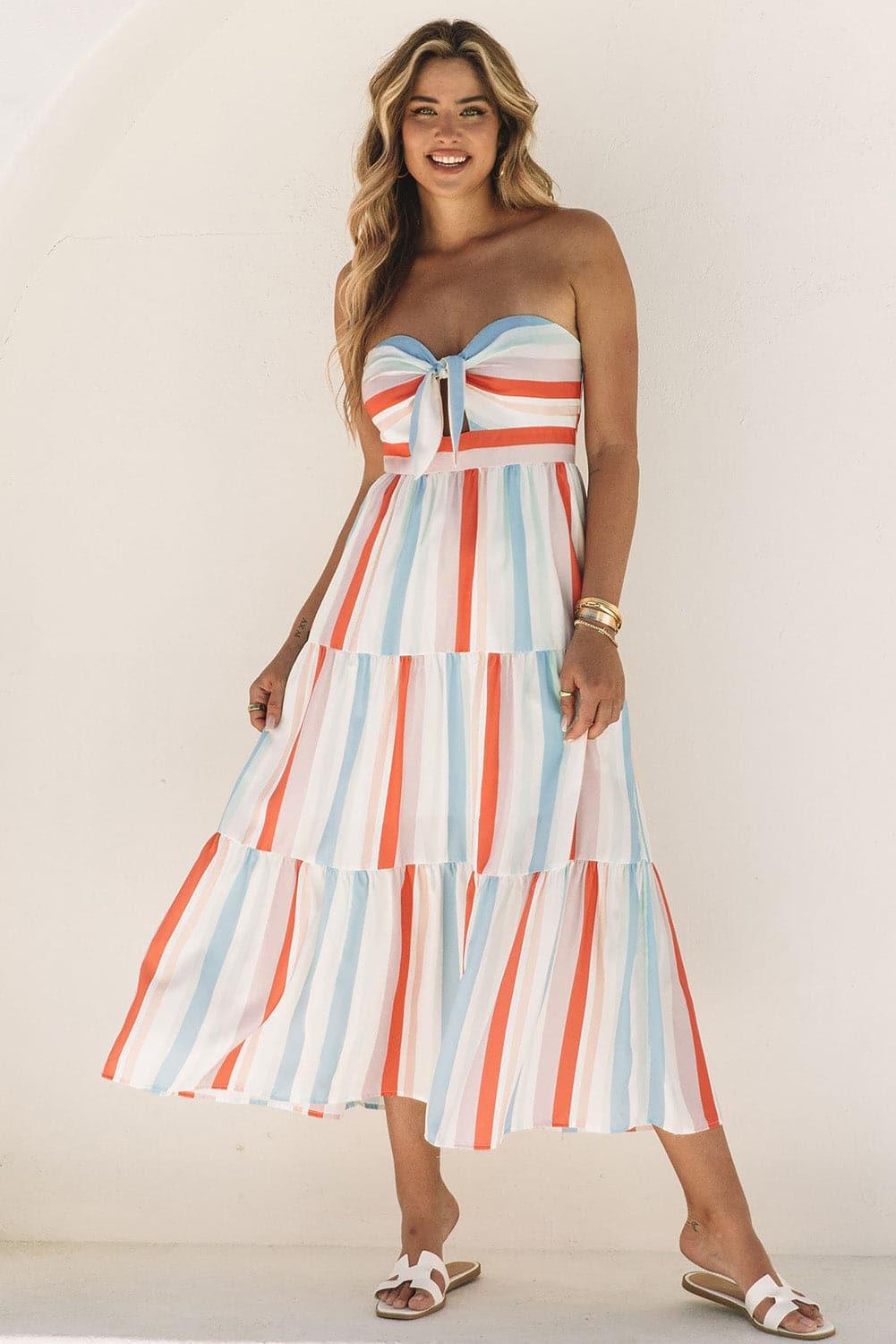 Lisa Striped Strapless Sweetheart Neck Dress