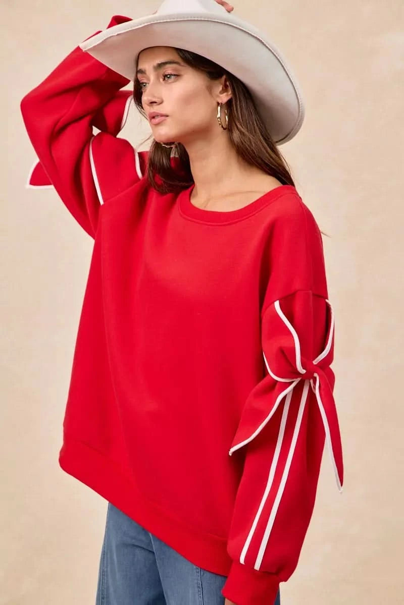 BiBi Bow Detail Sleeves Fleece Sweatshirt in - photo
