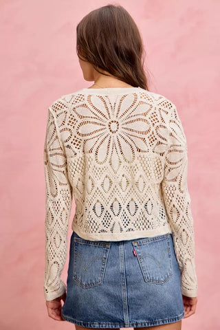 SO ME Crochet Knit Long Sleeves Cardigan Sweater in - photo