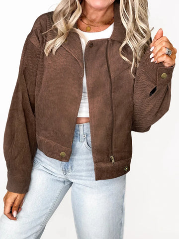 Corduroy Cropped Bomber Jacket - SwagglyLife Home & Fashion