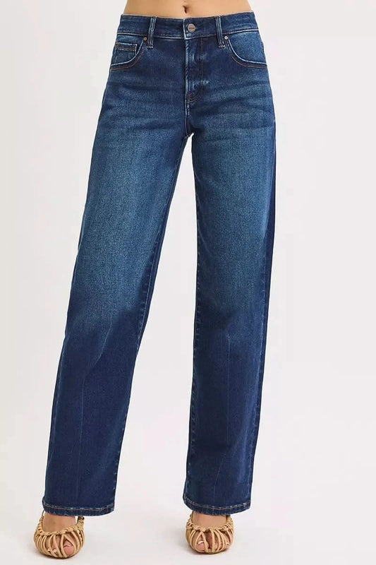 RISEN Mid Rise Wide Baggy Jeans in DARK - photo