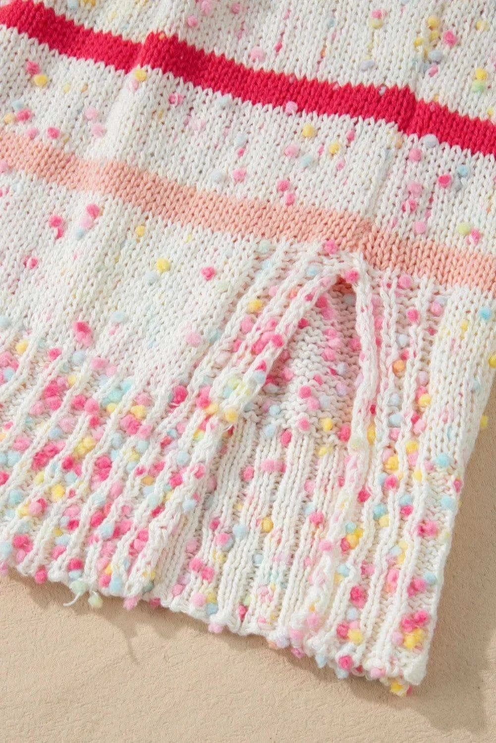 Plus Size Confetti Striped Round Neck Sweater - SwagglyLife Home & Fashion