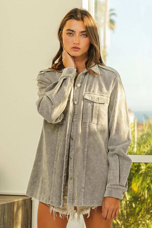 BiBi Button Up Corduroy Shacket in - Shirts & Tops photo