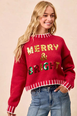 BiBi Christmas Theme Sequin Lattering Sweater in - photo
