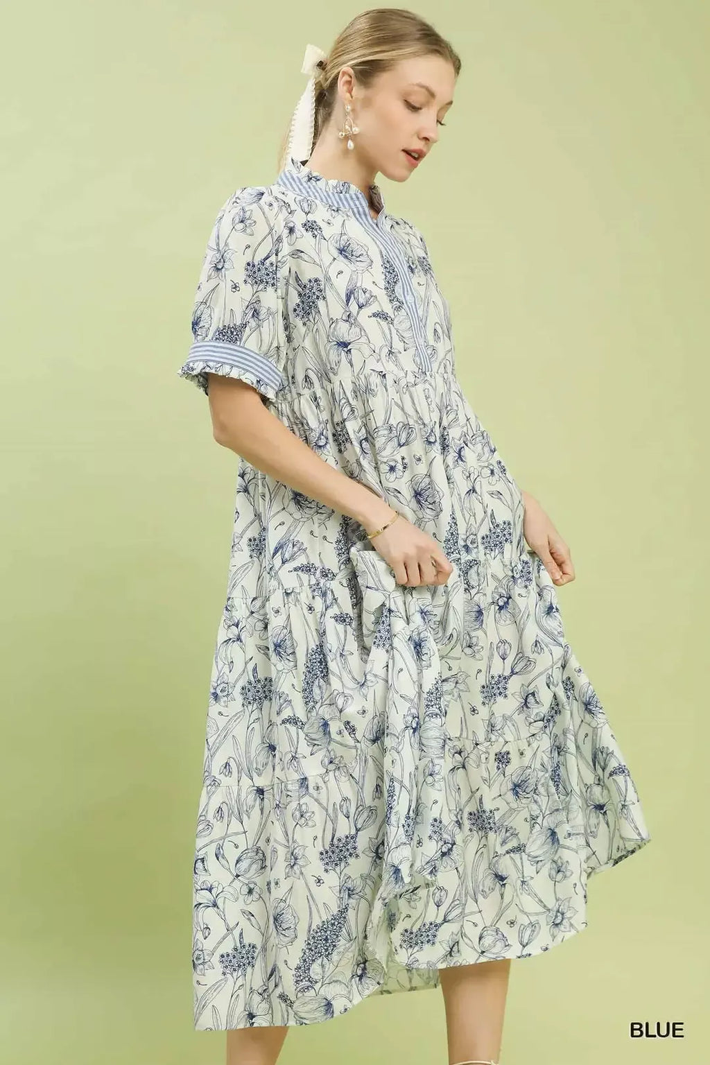 Umgee Floral Tiered Midi Dress with Ruffle Trim in - photo