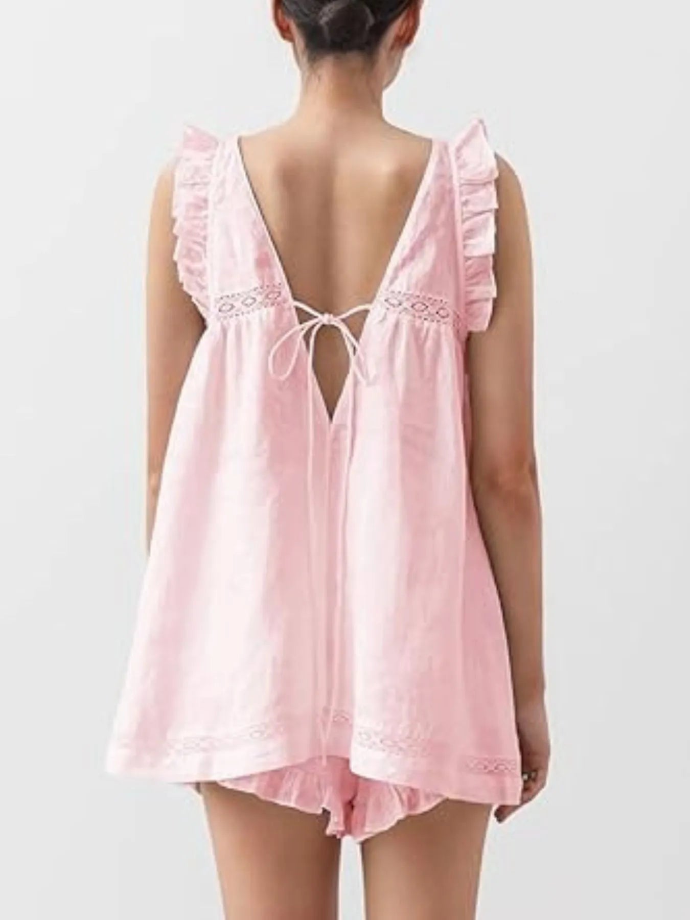Ruffled V-Neck Top and Shorts Set - SwagglyLife Home & Fashion