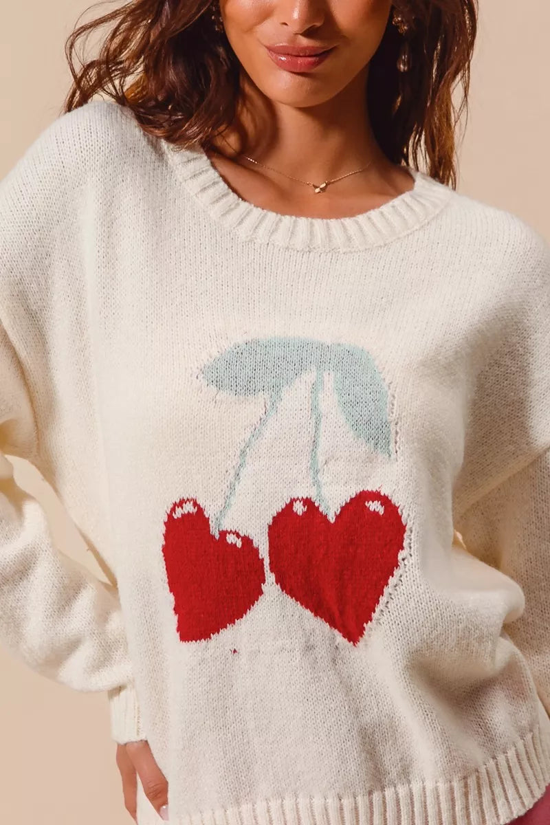 SO ME Heart Cherry Knitted Valentine Sweater Top in - photo