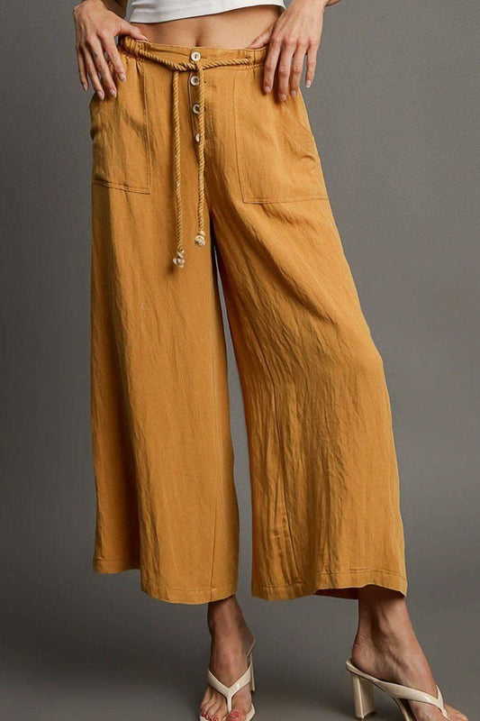 Umgee Full Size Rope Drawstring Wide Leg Pants Plus Size in - photo