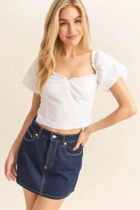 HYFVE Puff Sleeve Sweetheart Neck Top in OFF WHITE - photo