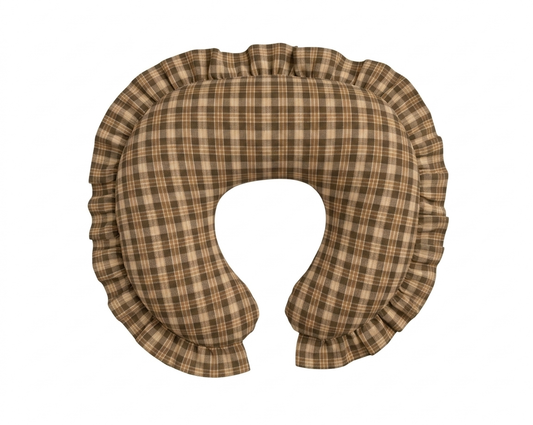 Brown Plaid Ruffle Nursing Pillow Cover in Original Cover Ruffle - photo
