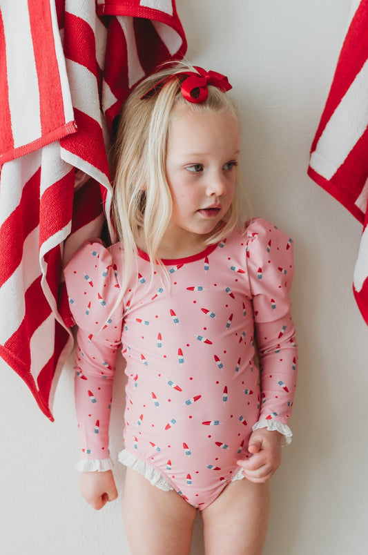 *PREORDER* Long Sleeve Rashguard - Pink Patriot Pop in - Swimwear photo