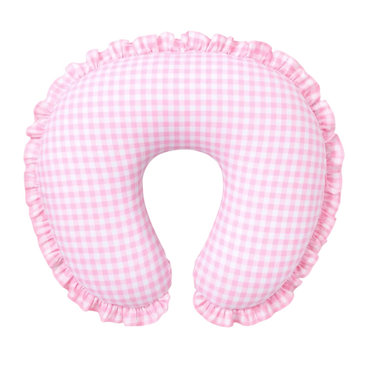 Pink Gingham Ruffle Nursing Pillow Cover in - photo