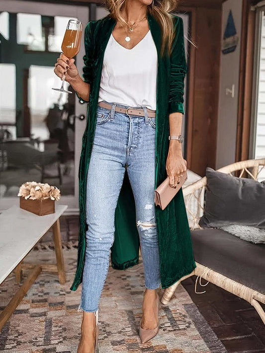 Open Front Long Sleeve Coat in Dark Green - Coats & Jackets photo