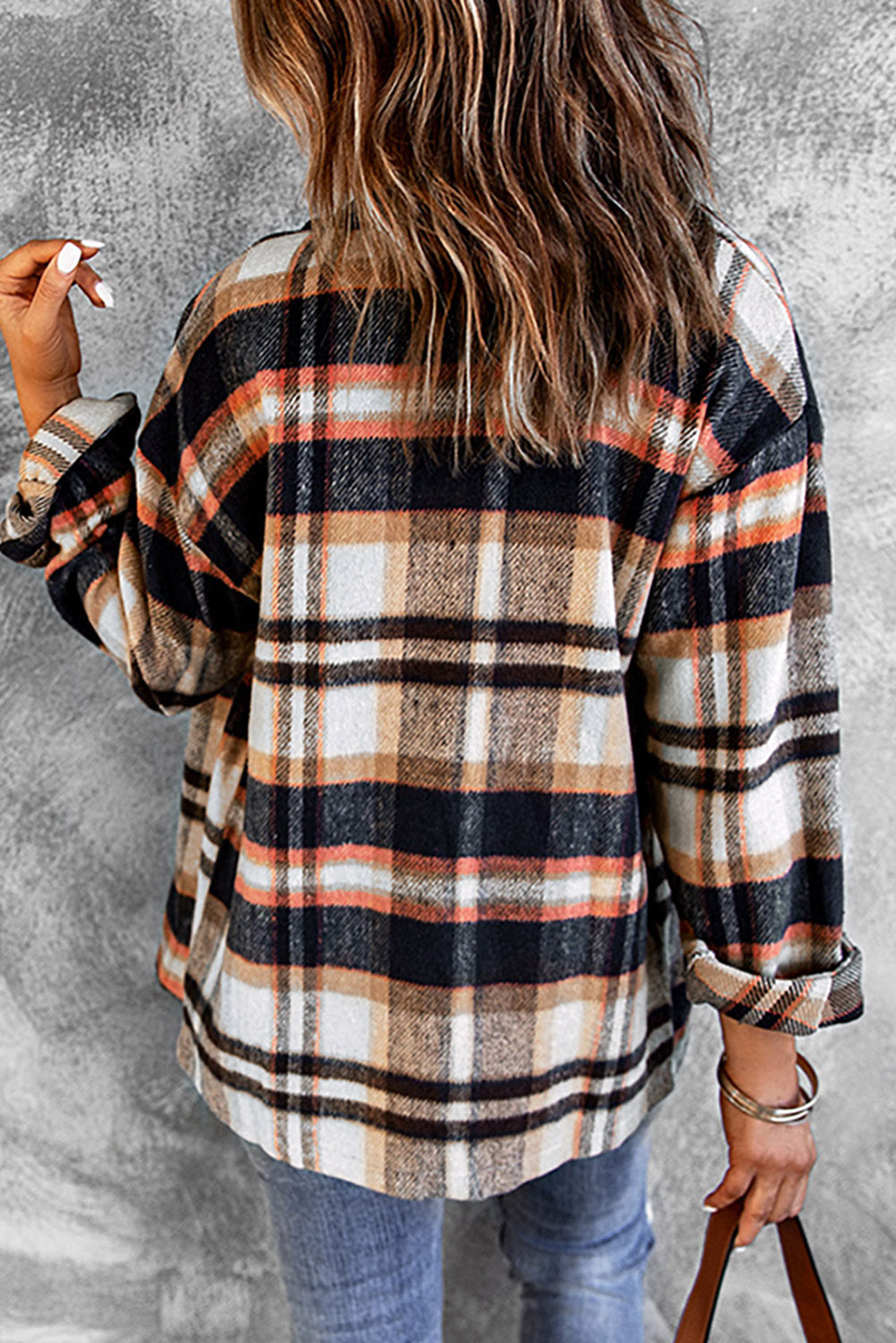 Plaid Button Front Shirt Jacket with Breast Pockets in - photo