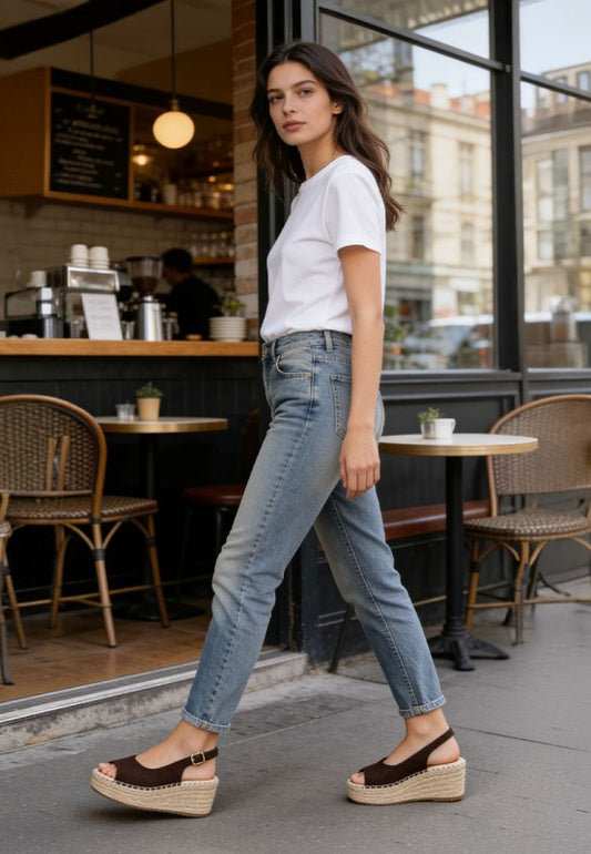 London Rag Georna Peep-Toe Espadrille Wedges in Brown - photo