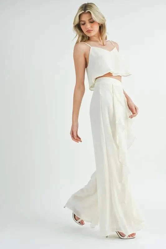 MABLE Crop Cami and Ruffled Wide Leg Pants Set - SwagglyLife Home & Fashion