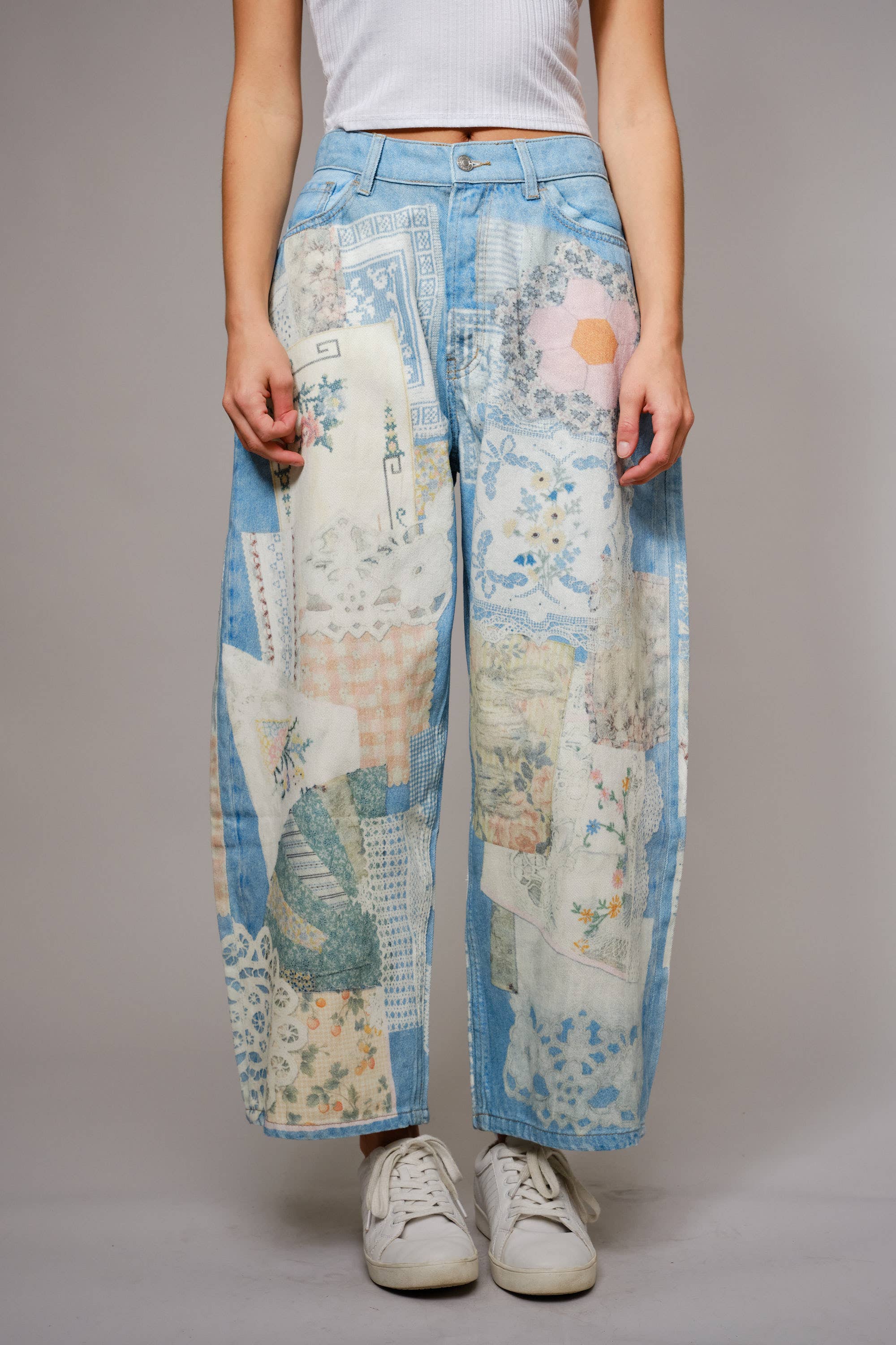 Emily Ann: Petticoat Patch Barrel Leg Jeans in LIGHT DENIM - photo