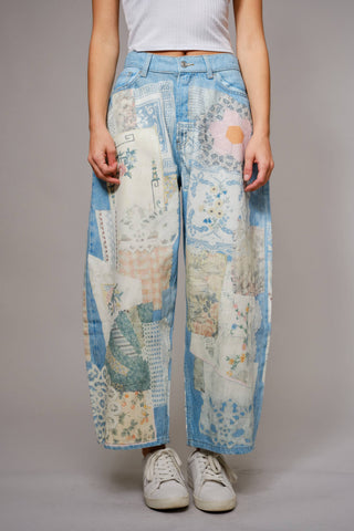 Emily Ann: Petticoat Patch Barrel Leg Jeans in LIGHT DENIM - photo