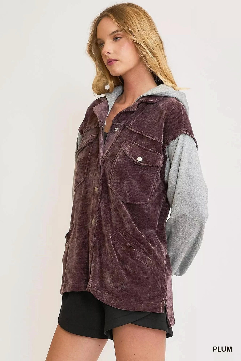 Umgee Contrast Hooded Chenille Jacket in - photo
