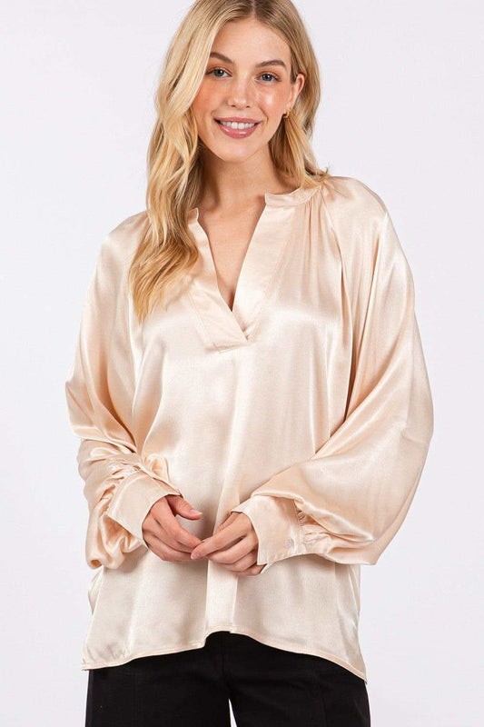 SAGE + FIG Notched Long Sleeve Blouse in - Blouse photo