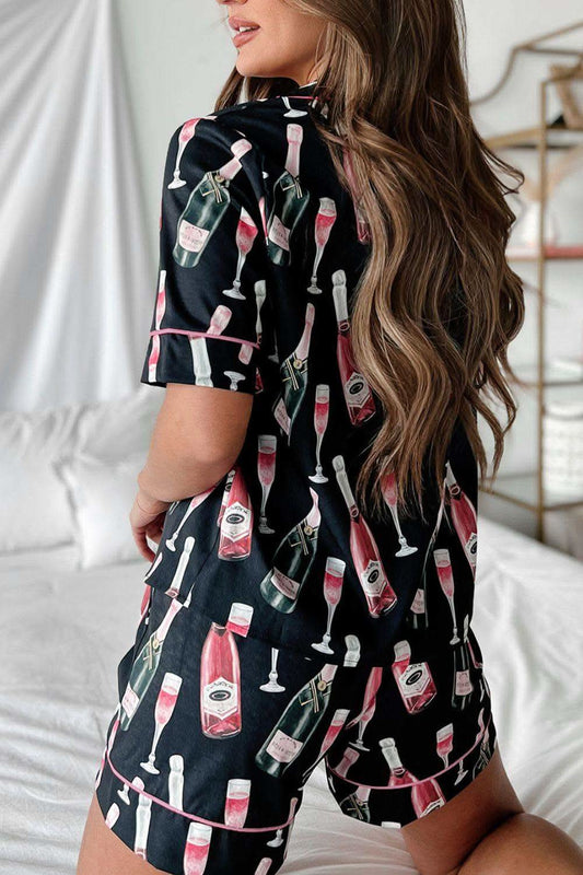 Champagne Print Short Sleeve Top and Shorts Sleepwear Set in - Sleepwear & Loungewear photo
