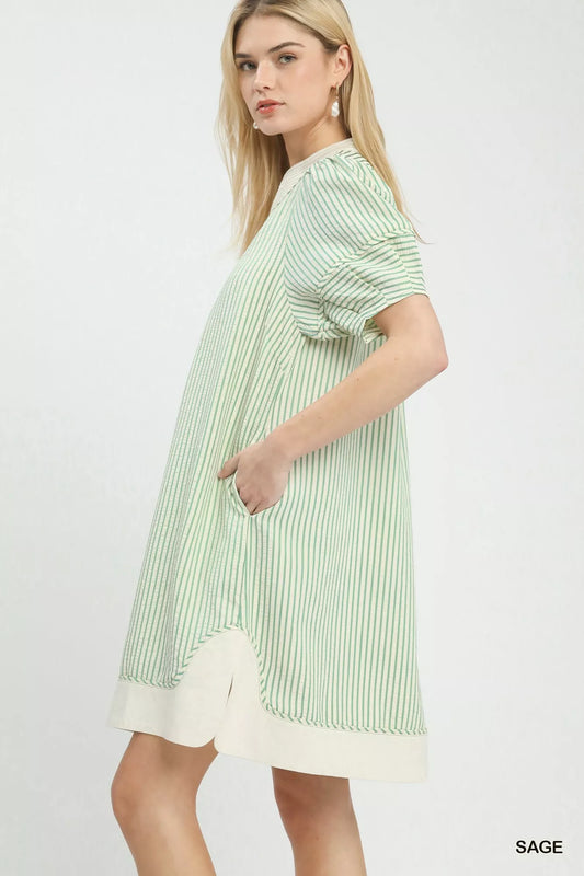 Umgee Pinstripe Shift Dress with Contrast Trim in - photo