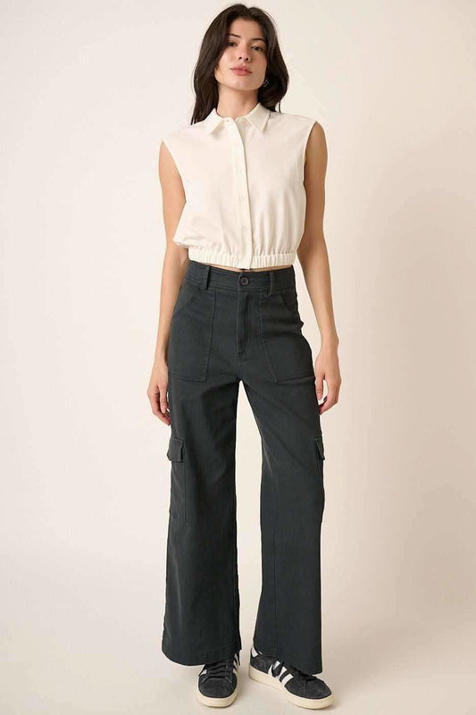Mittoshop Wide Leg High Waist Pants with Cargo Pockets in - Pants photo