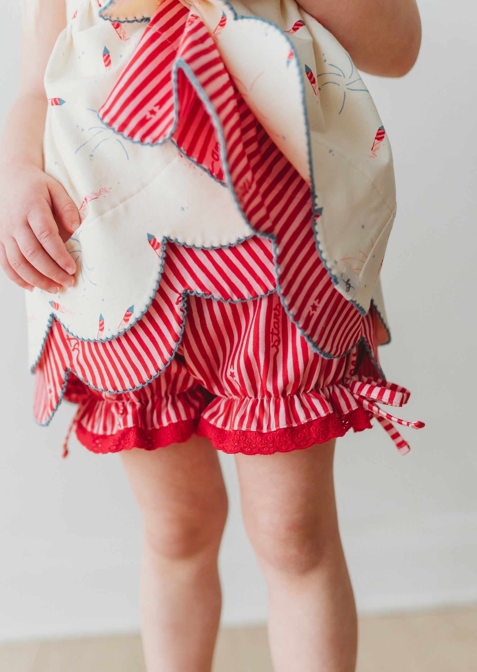 Scallop Tunic Set - Red, White, and Boom -