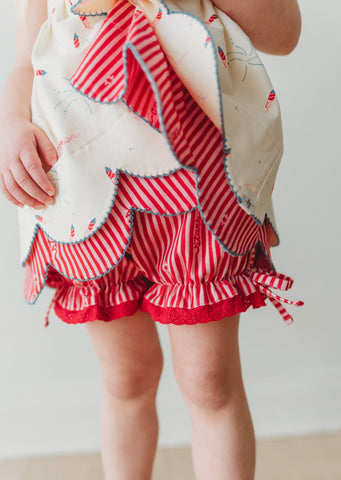 Scallop Tunic Set - Red, White, and Boom -